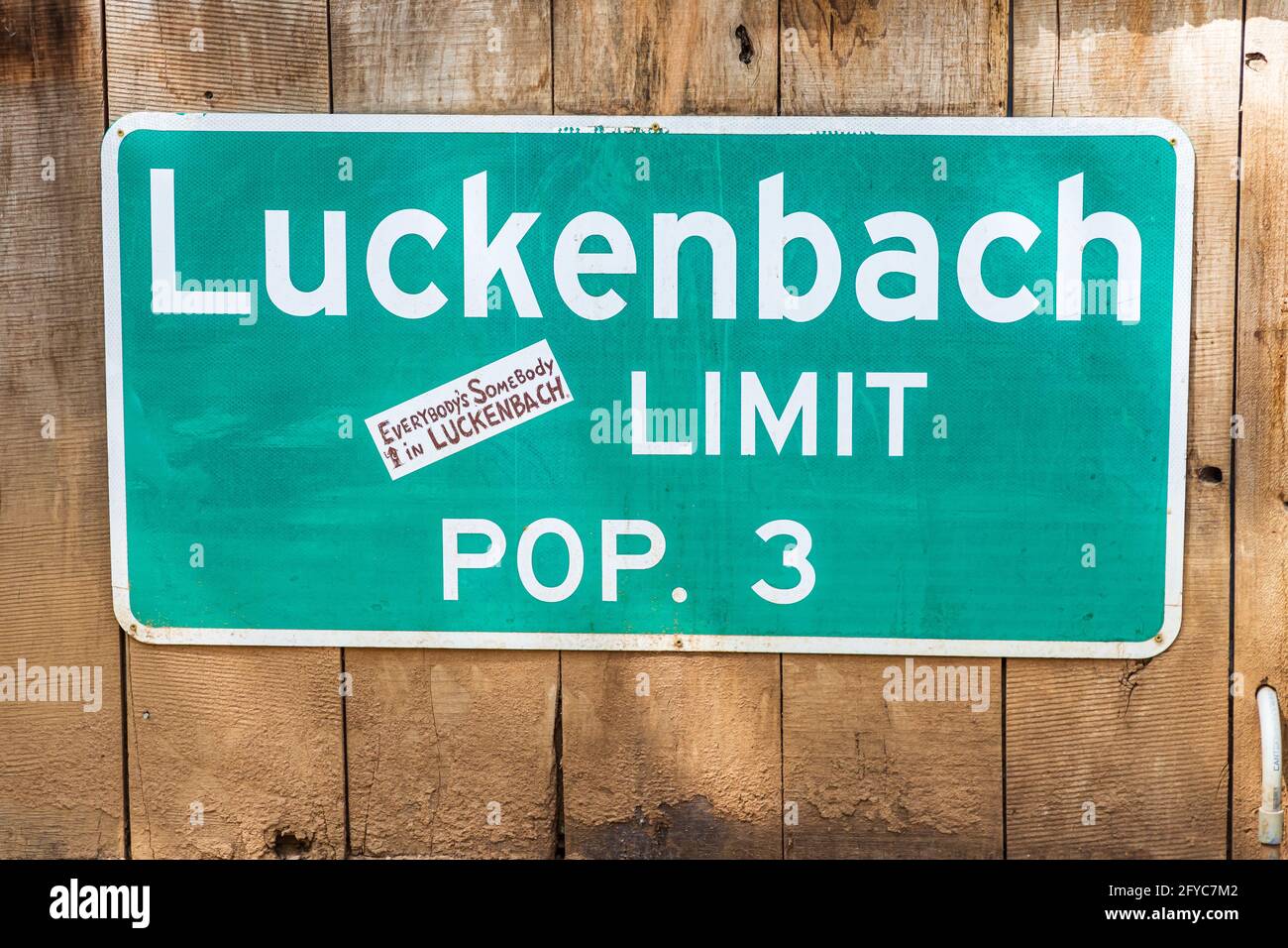 Luckenbach, Texas, USA. April 13, 2021. Population sign in Luckenbach