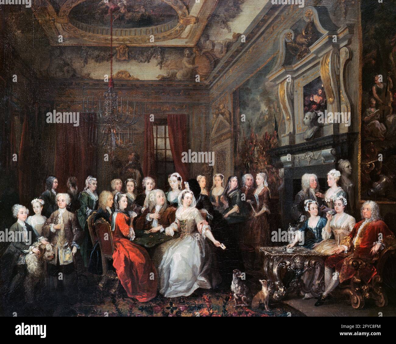 1730s 1731 ASSEMBLY AT WANSTEAD HOUSE PAINTING BY WILLIAM HOGARTH 25TH WEDDING CELEBRATION OF VISCOUNT CASTLEMAIN AND WIFE - ka9286 SPL001 HARS COPY SPACE FRIENDSHIP FULL-LENGTH LADIES PERSONS MALES FATHERS PARTNER WIDE ANGLE MAMMALS CANINES DADS EXCITEMENT AT BY UPSCALE POOCH CONCEPTUAL AFFLUENT CARD GAME STYLISH 1730s CANINE MAMMAL MOMS TOGETHERNESS WELL-TO-DO WILLIAM HOGARTH WIVES CAUCASIAN ETHNICITY OLD FASHIONED Stock Photo