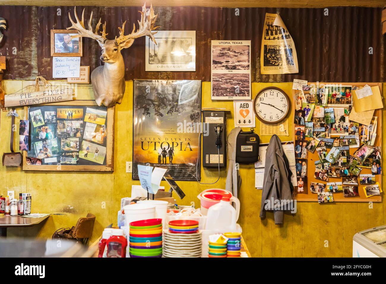 Utopia, Texas, USA. April 14, 2021. Interior of a cafe in the Texas