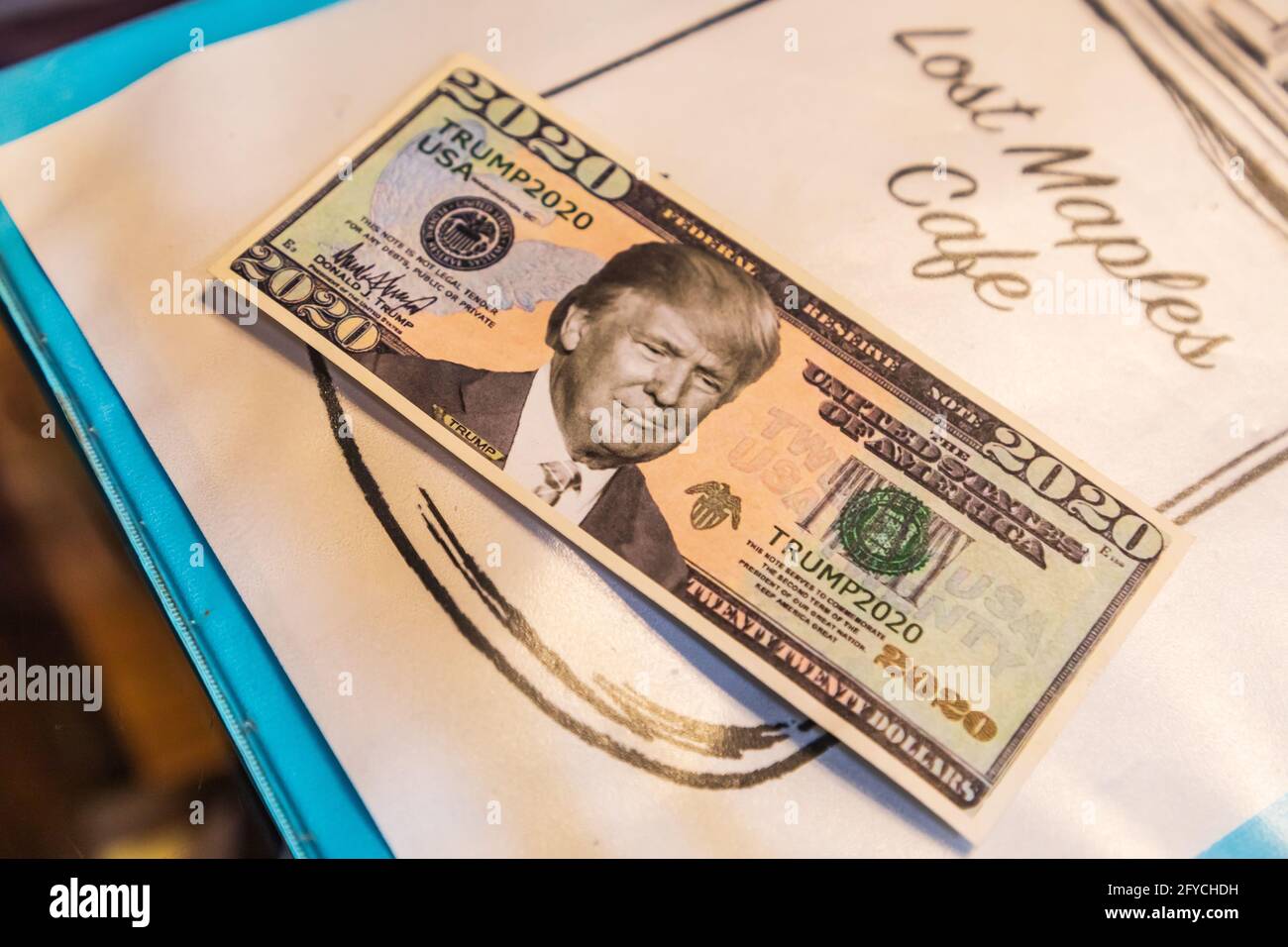 Utopia, Texas, USA. April 14, 2021. Fake money used as a political  advertisement for Trump 2020 Stock Photo - Alamy