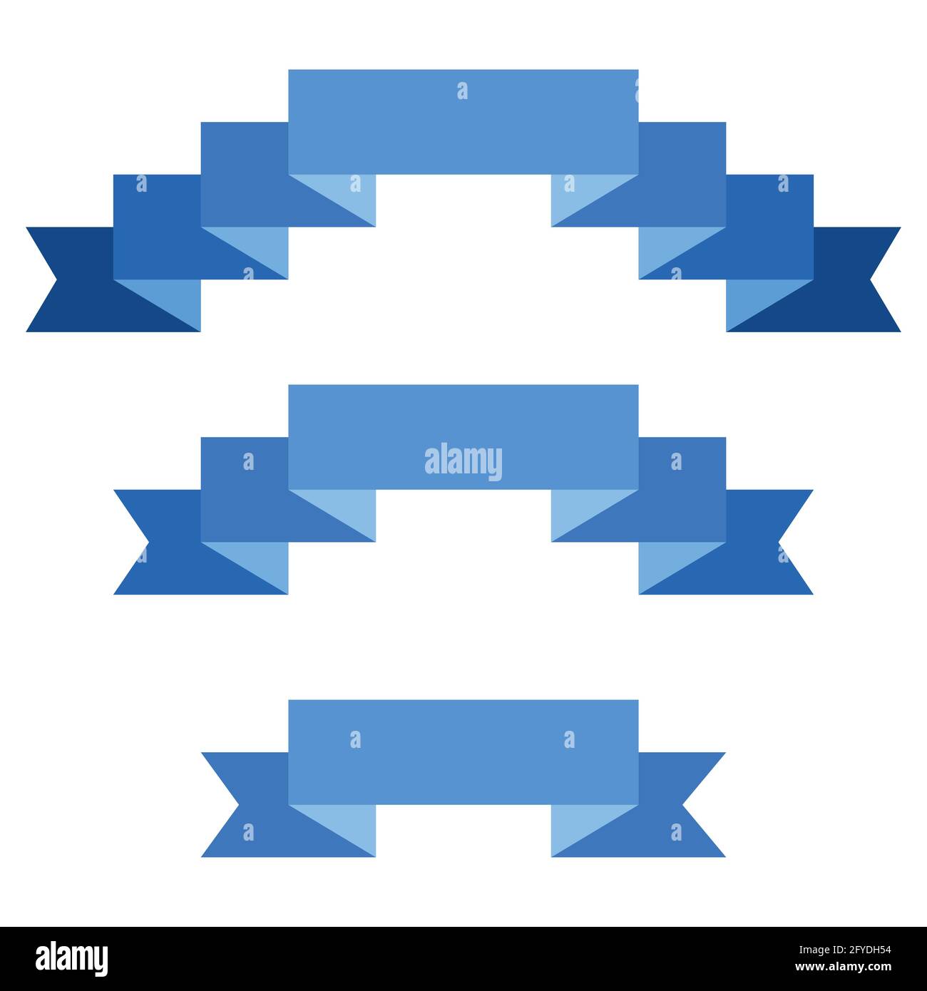 Set of blue flat ribbons isolated on white background. Ribbon banner ...