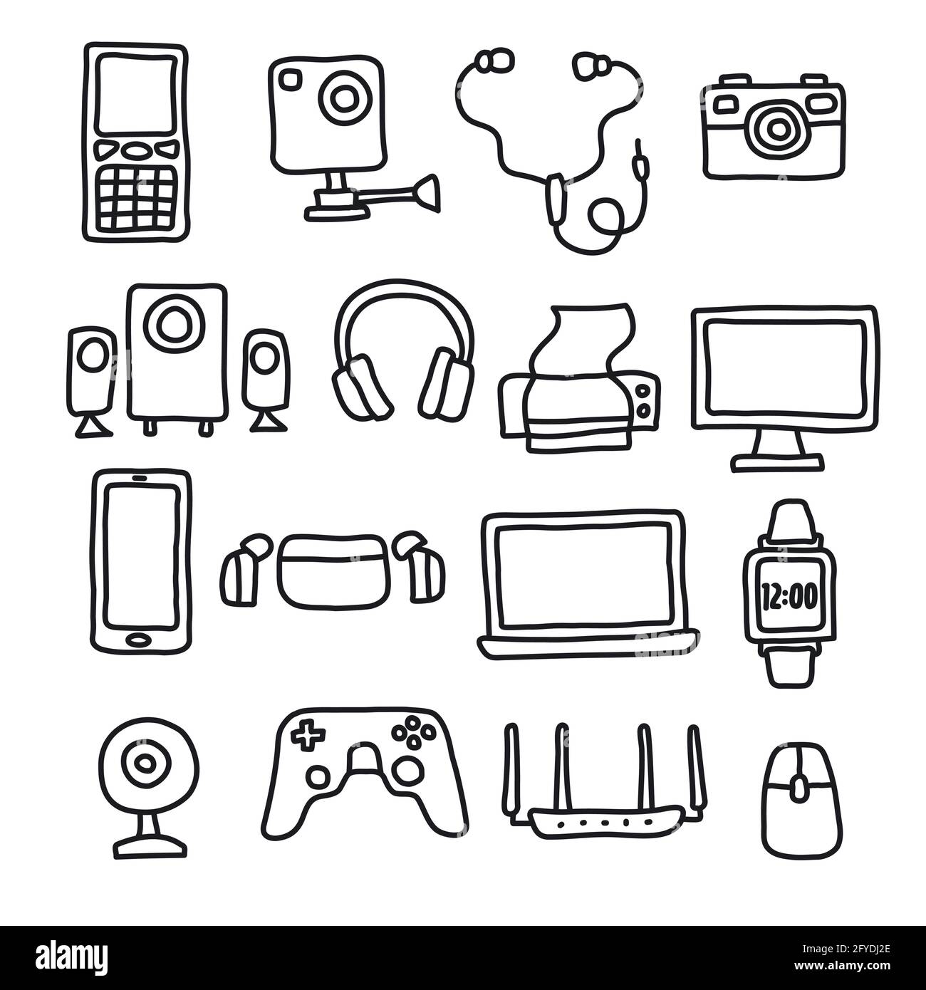 Thin line cartoon icons set. Icons for technology, digital devices and  gadgets Stock Vector Image & Art - Alamy