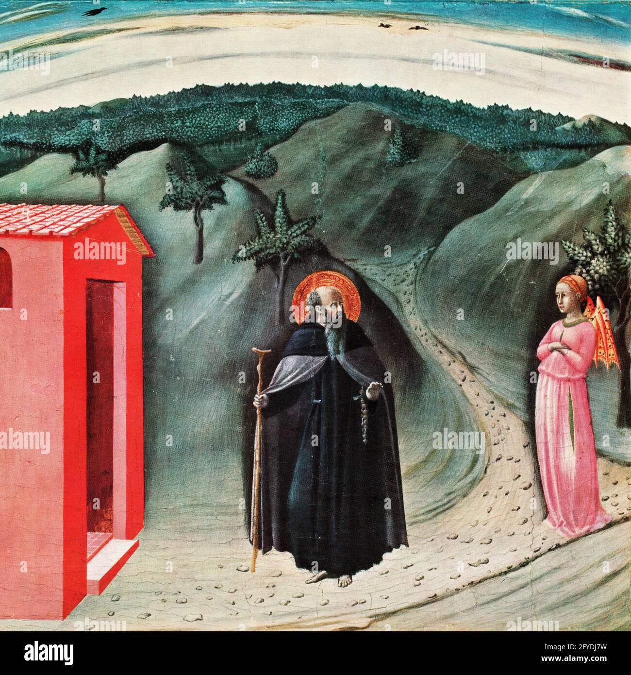 1430s PAINTING OF SAINT ANTHONY TEMPTED BY THE DEVIL IN FORM OF A WOMAN BY ARTIST SASSETTA  - kr132248 CPC001 HARS MONK ANTHONY ASCETIC DEMONS 1400s GOTHIC OLD FASHIONED Stock Photo