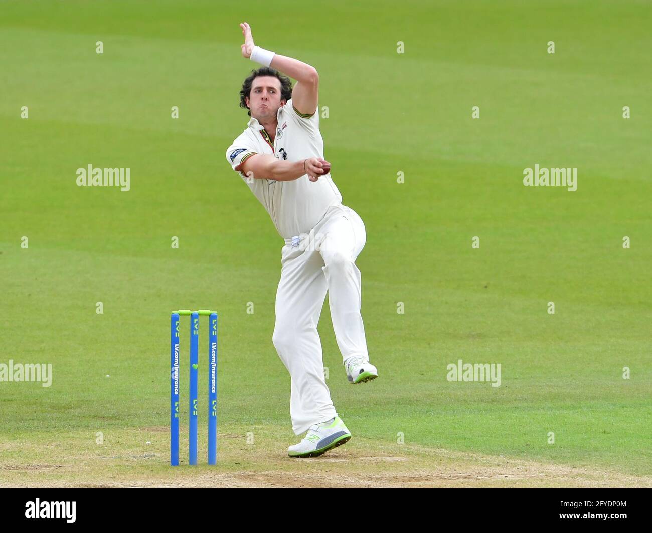 The Kia Oval, London, UK. 27th May, 2021. Daniel Worrall of Gloucestershire bowls on Day 1 of the LV=Insurance County Championship match between Surrey and Gloucestershire: Credit: Ashley Western/Alamy Live News Stock Photo