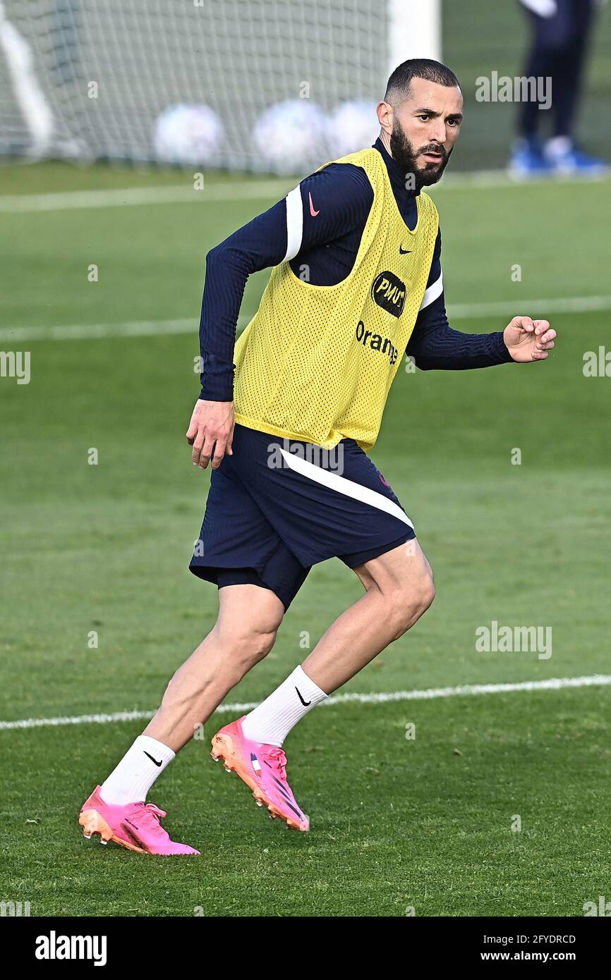 Karim Benzema during the France training session at Centre National du Football, on May 27, 2021 in Clairefontaine-en-Yvelines, France. Photo by David Niviere/ABACAPRESS.COM Stock Photo