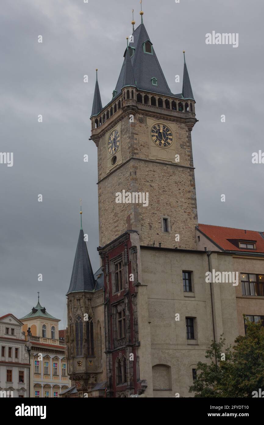 Prague, Czech Republic, 2.09.2020 - Clock Tower on Old Town Square Stock Photo