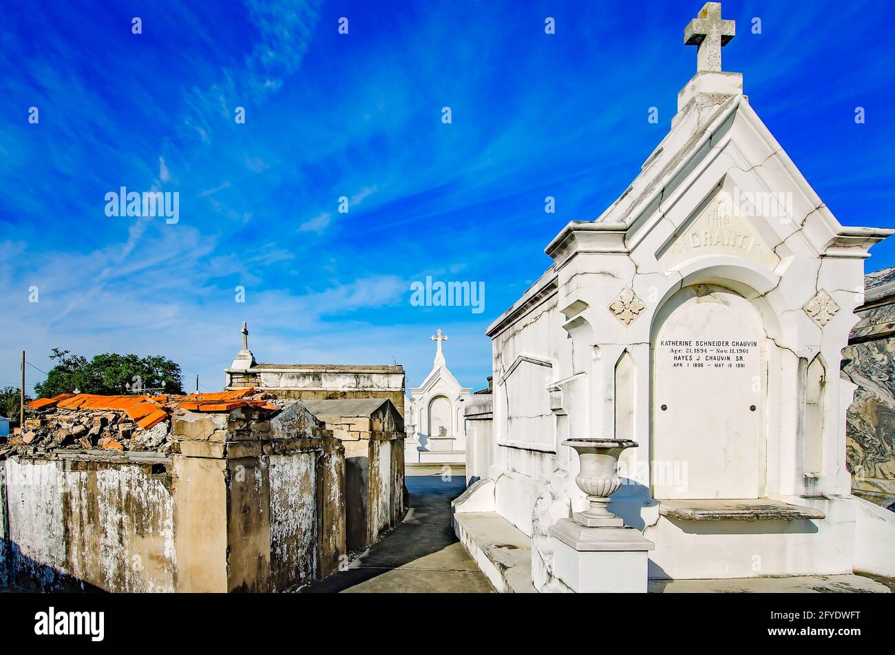 Aboveground graves and family tombs are pictured at St. Patrick
