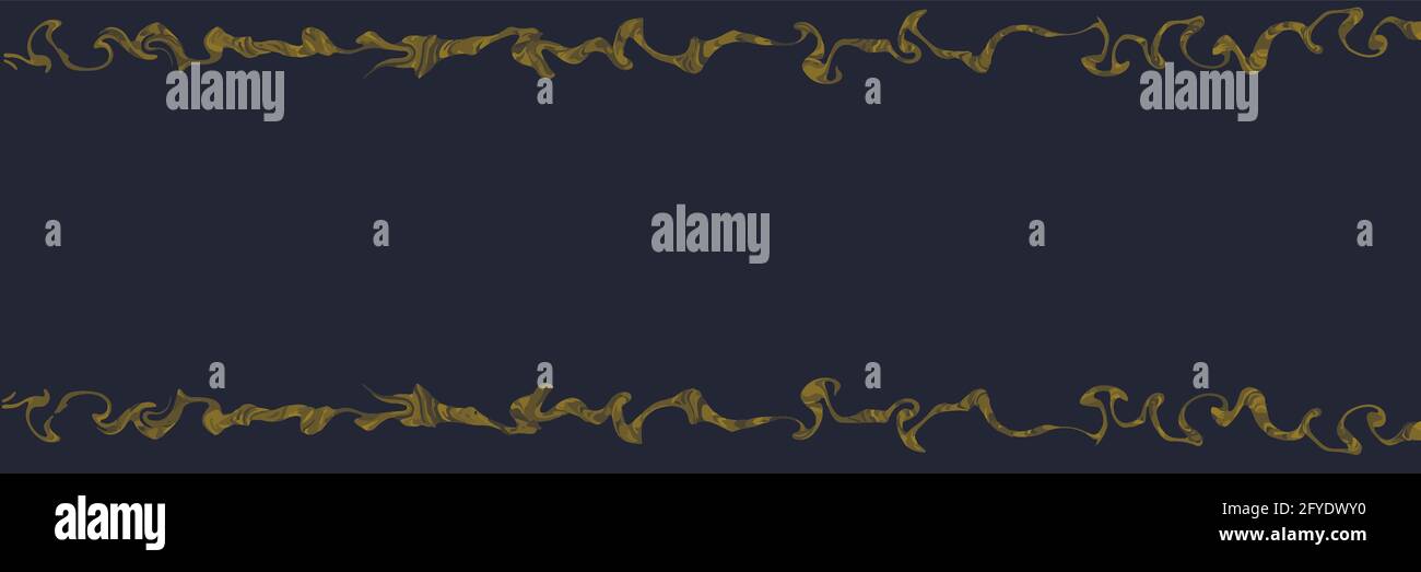 Golden liquid pattern on dark blue background Border  Abstract background Copy space Stock Vector