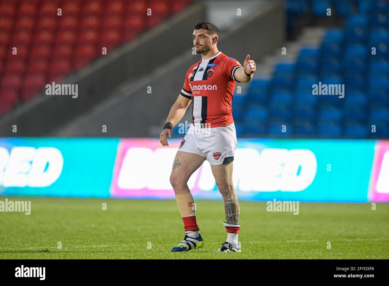 Declan Patton (29) of Salford Red Devils gives a thumbs up to the home ...