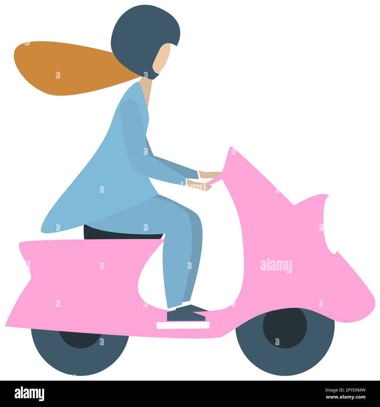 Young woman in helmet riding a scooter. Isolated vector illustration on white background. Flat style. Stock Vector