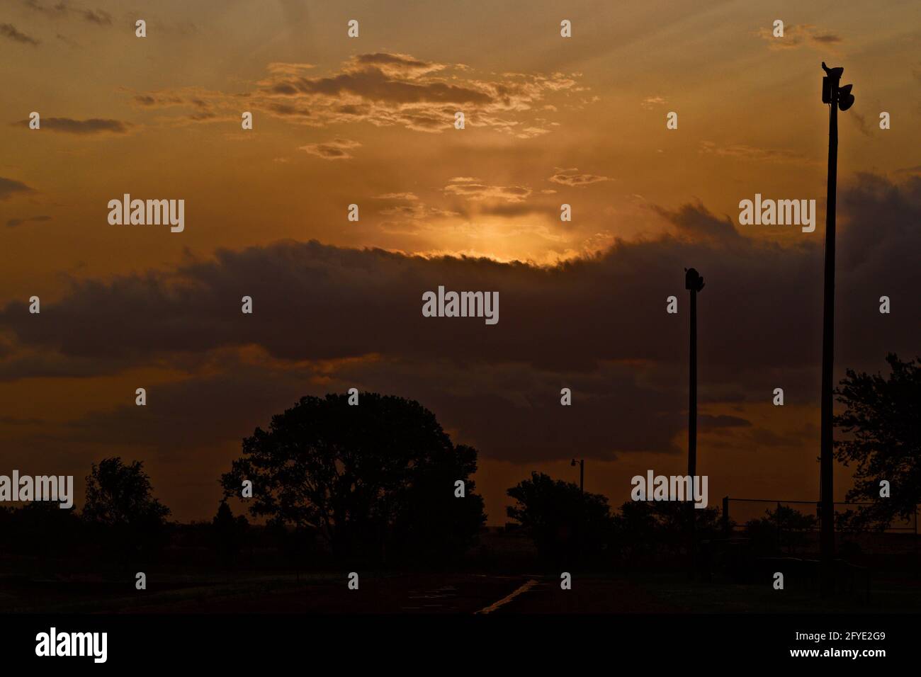 Sunrise over South East City Park, Canyon, Texas. Stock Photo