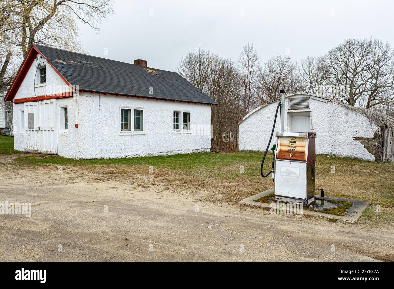 An old gas pump at the Fernald School in Templeton, Massachusetts Stock Photo