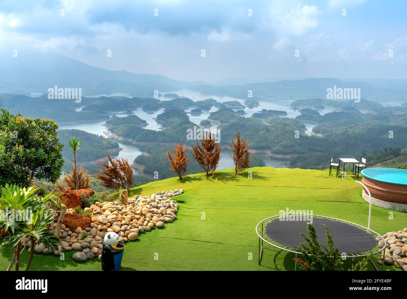 Gia Nghia Town, Dak Nong Province, Vietnam - April 20, 2021: Panorama of Ta Dung Lake tourist area in Gia Nghia town, Dak Nong province, Vietnam Stock Photo