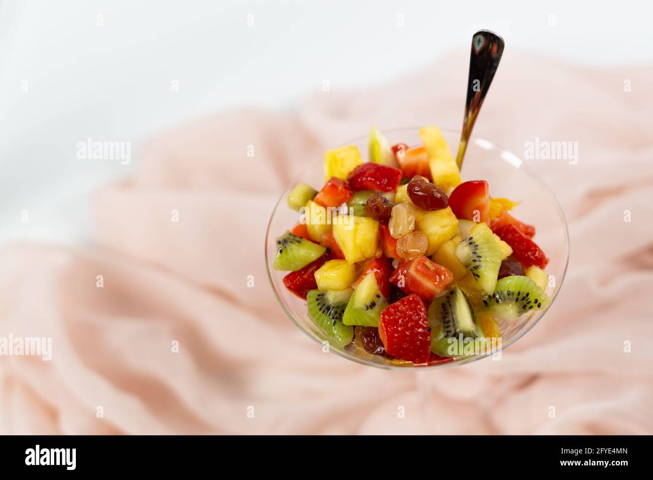 fresh fruit salad white background Stock Photo