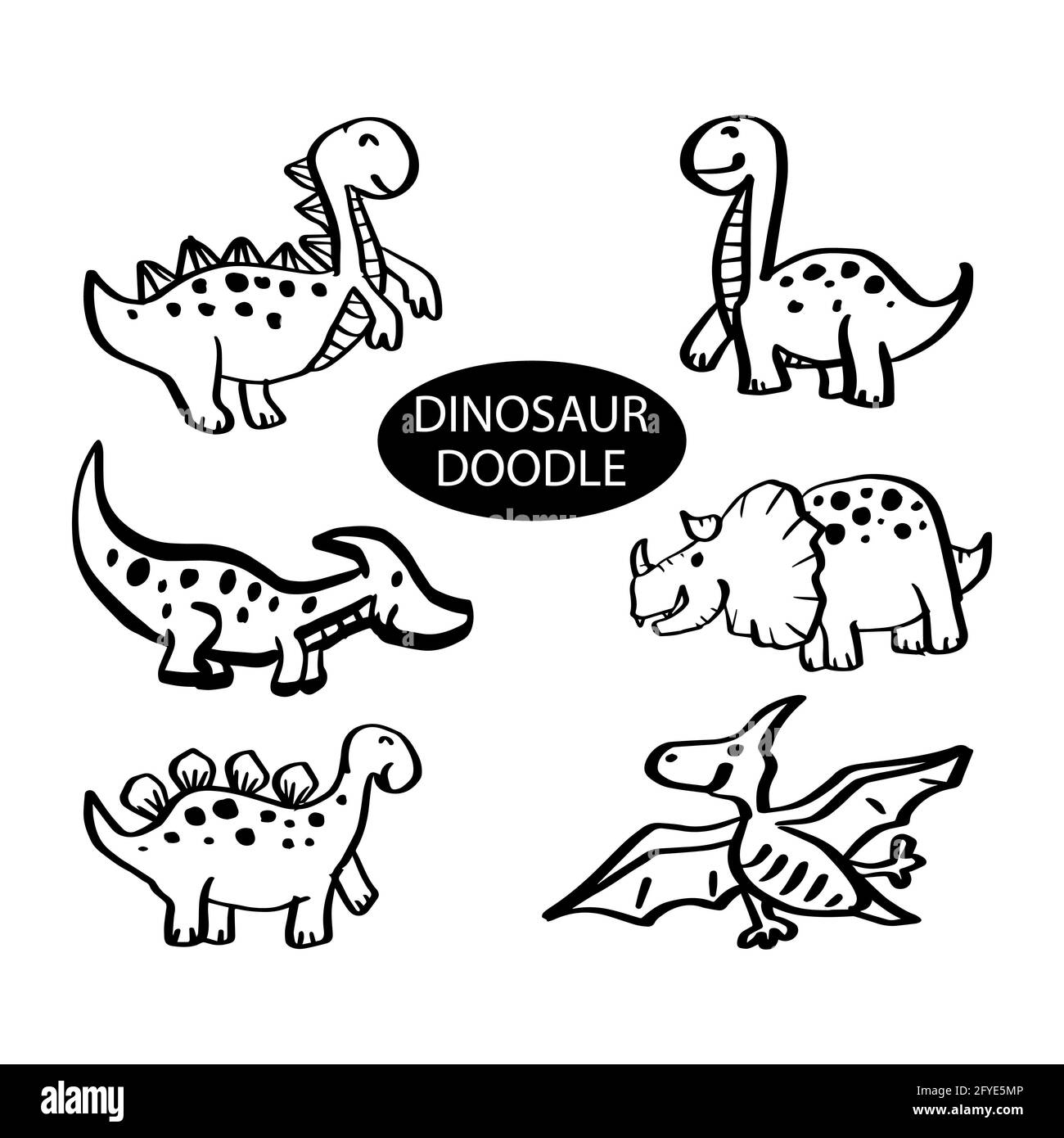Hand drawn illustrations set of Dinosaur. Stock Photo