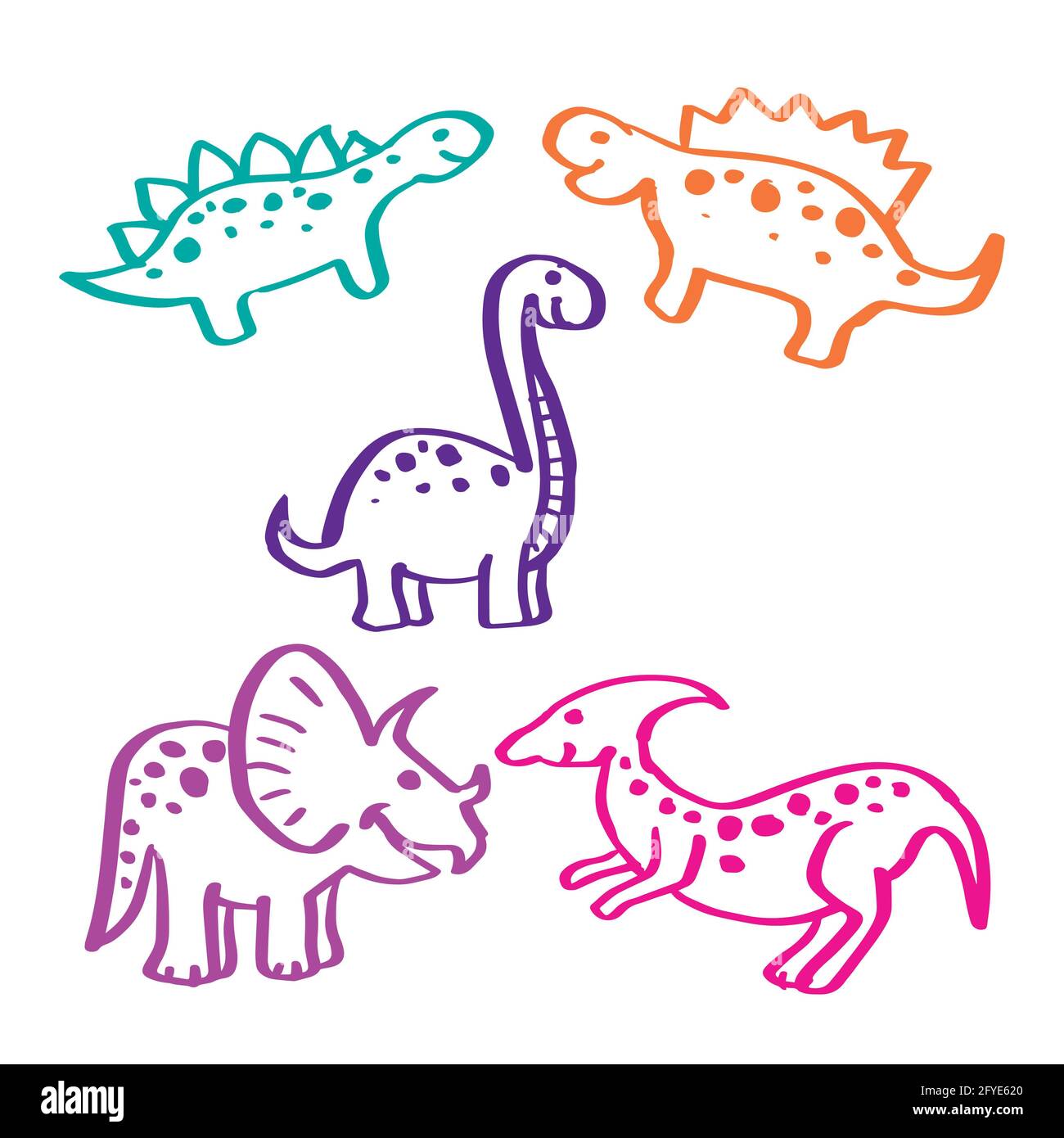 Dinosaur set, hand drawn sketch illustration Stock Photo - Alamy