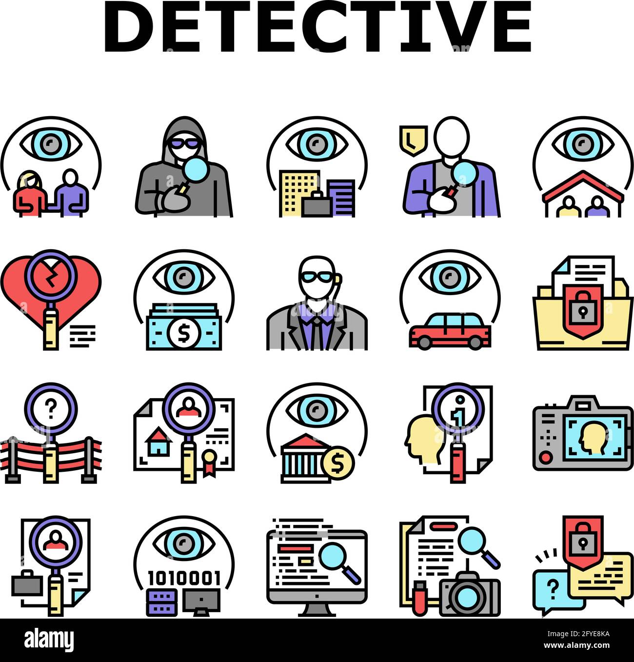 Private Detective Collection Icons Set Vector Stock Vector