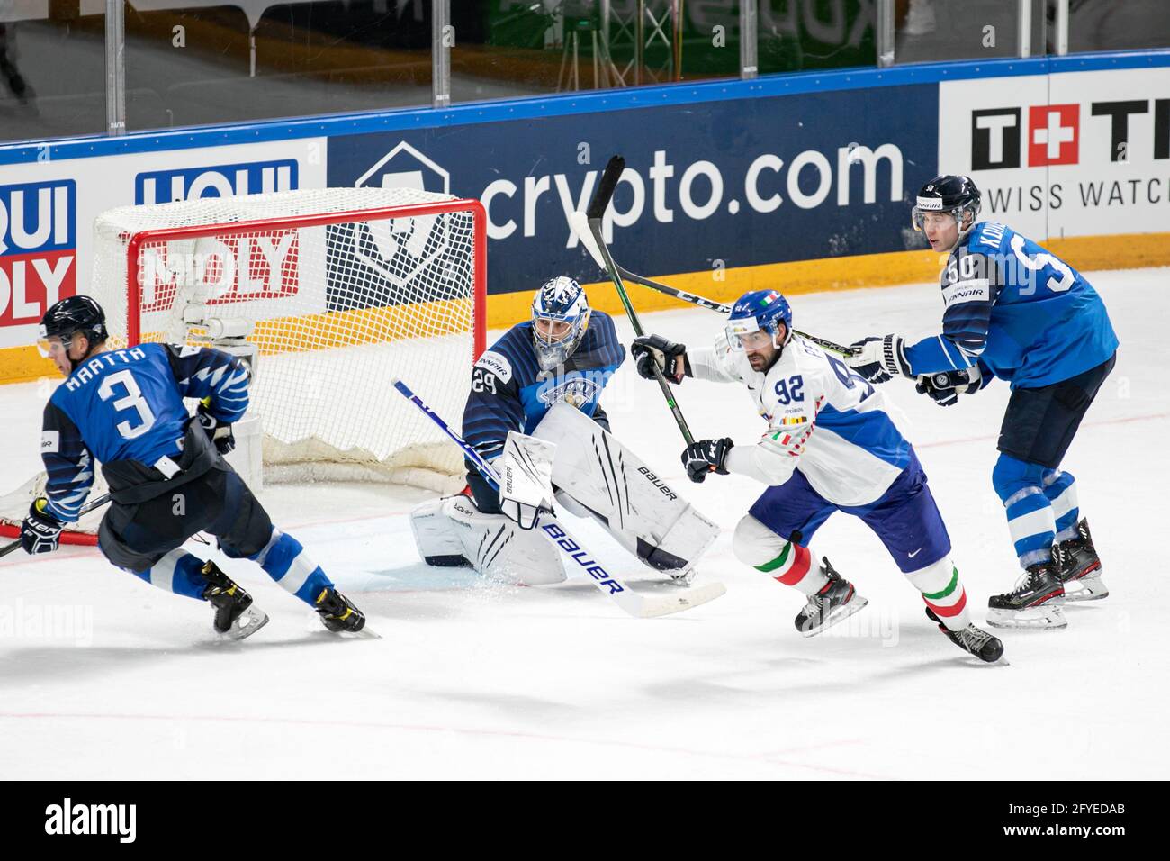 Sateri Harri (Finland) during World Championship 2021 - Finland vs Italy, Ice Hockey, Riga, Latvia, 27 May 2021 - Photo .LiveMedia/Andrea Re Stock Photo 