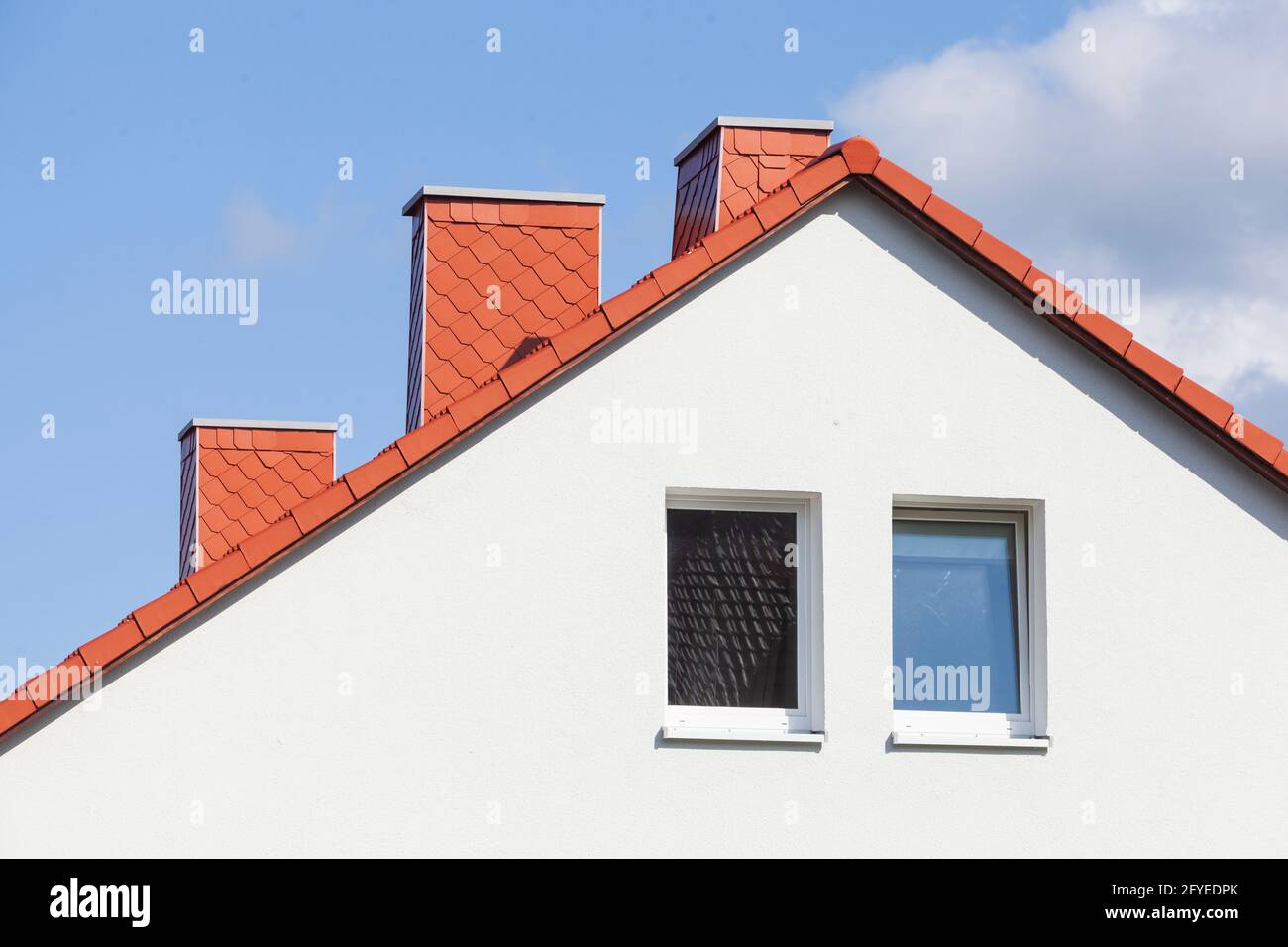 Schornsteine, Fenster, Modernes Wohngebäude, Deutschland, Europa Stock Photo