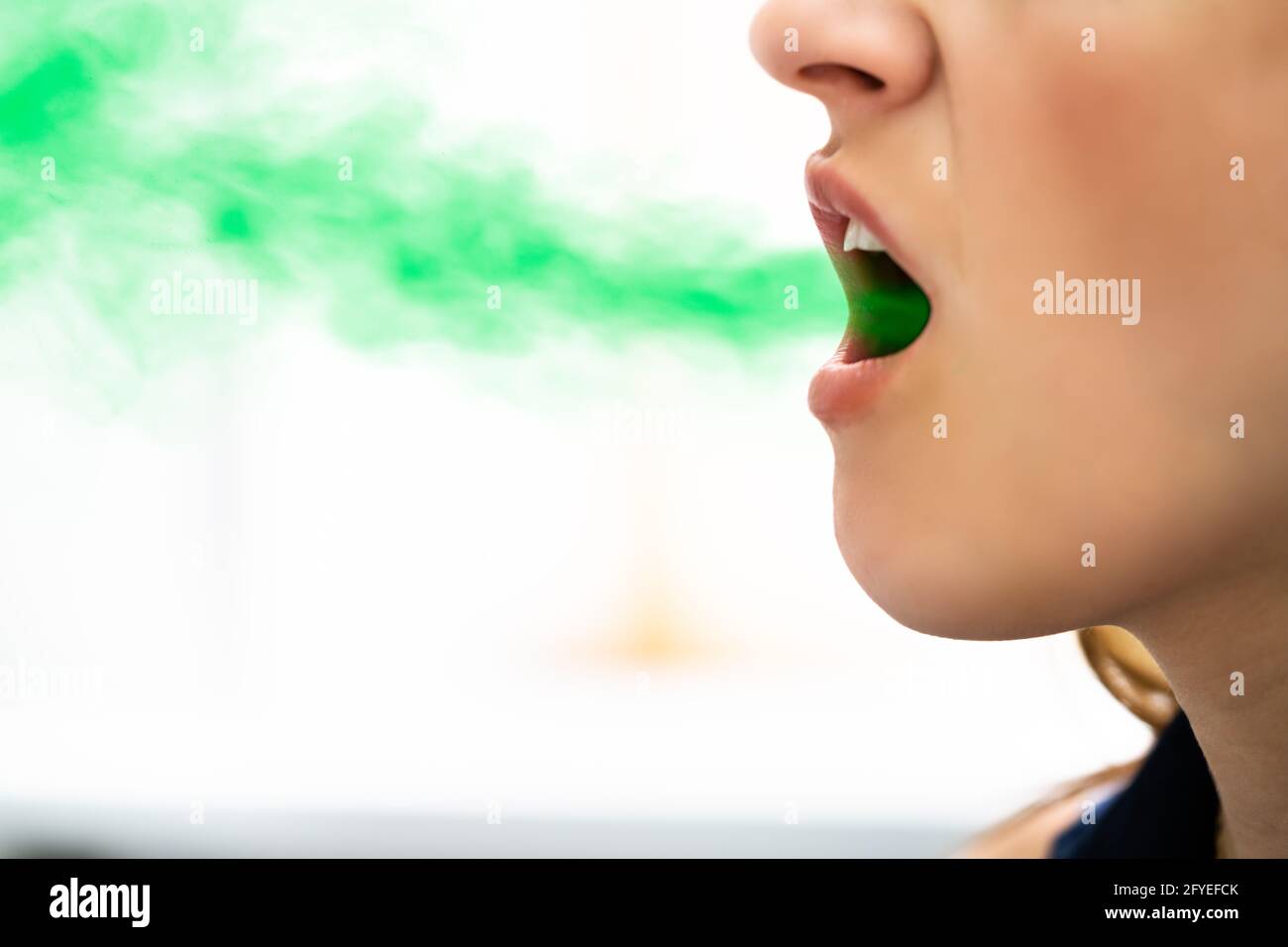 Bad Breath Smell Problem. Young Person Problem Stock Photo