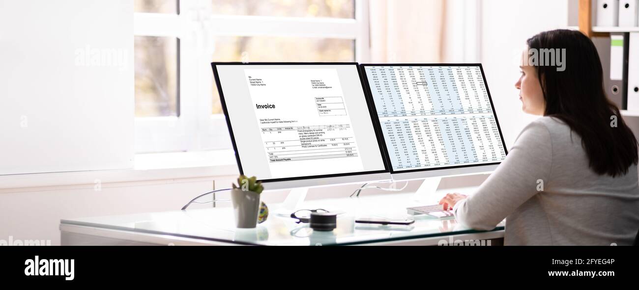 Professional Accountant Using E Invoice And Electronic Tax Bill Stock ...