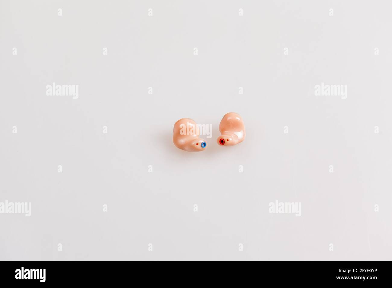 In the ear hearing aids on grey .  Text free space and landscape format Stock Photo
