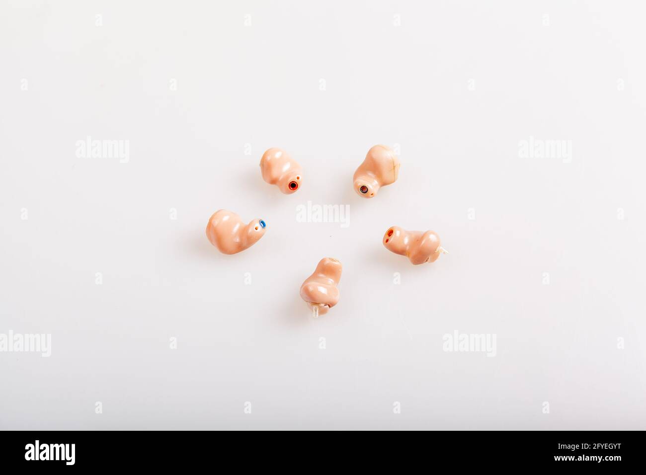 Hearing aids on grey .  Text free space and landscape format Stock Photo