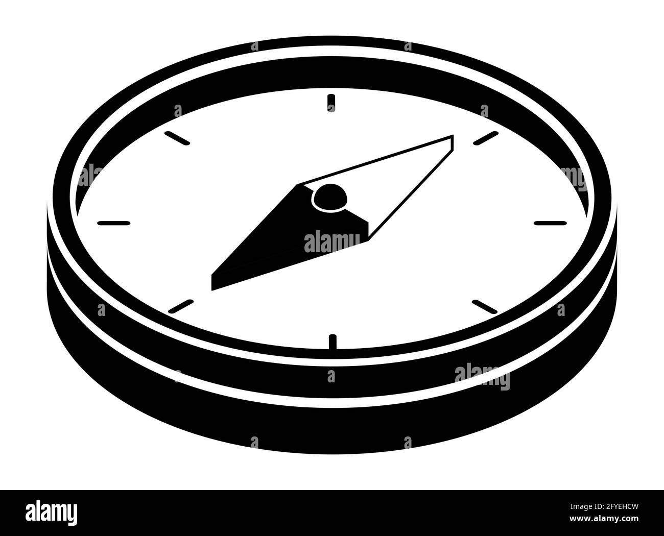 sketchy compass with arrow and scale. Travel, device for determining