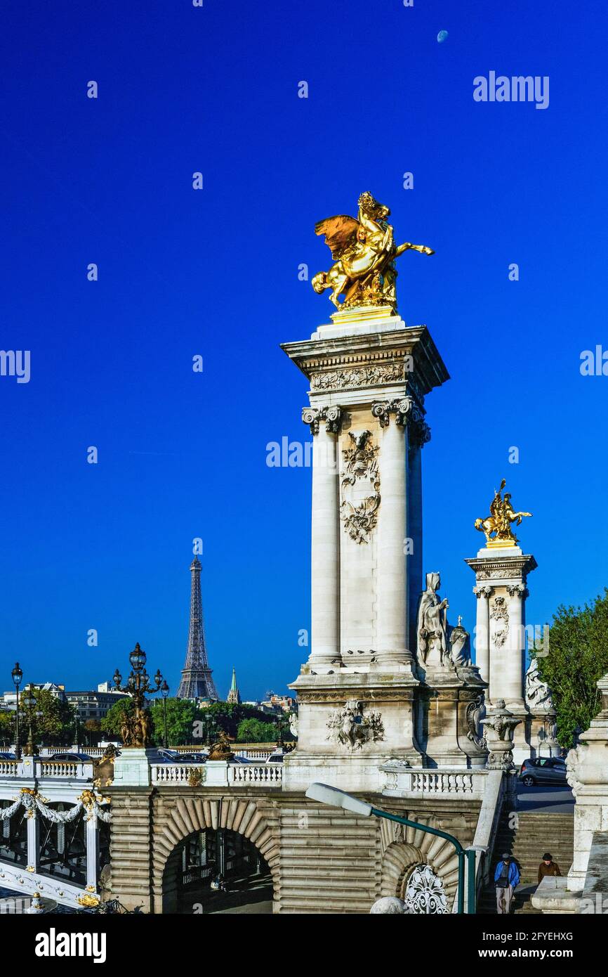 FRANCE. PARIS (75) ALEXANDRE III BRIDGE AND THE EIFFEL TOWER IN THE BACKGROUND Stock Photo