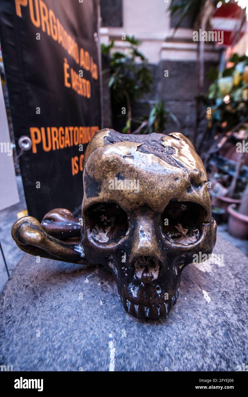 Naples, Napoli, Italy, Campania, travel, city,  holidays, street, Spaccanapoli, architecture, tradition, statue, skull, superstitious, day light, outd Stock Photo