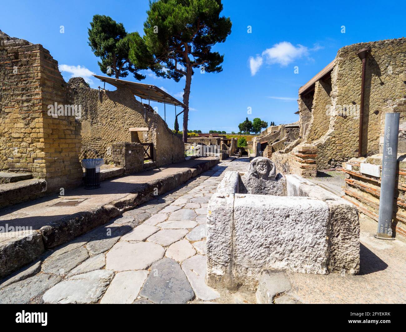 Water well and paved street (Cardo V inferiore) - Herculaneum ruins, Italy Stock Photo