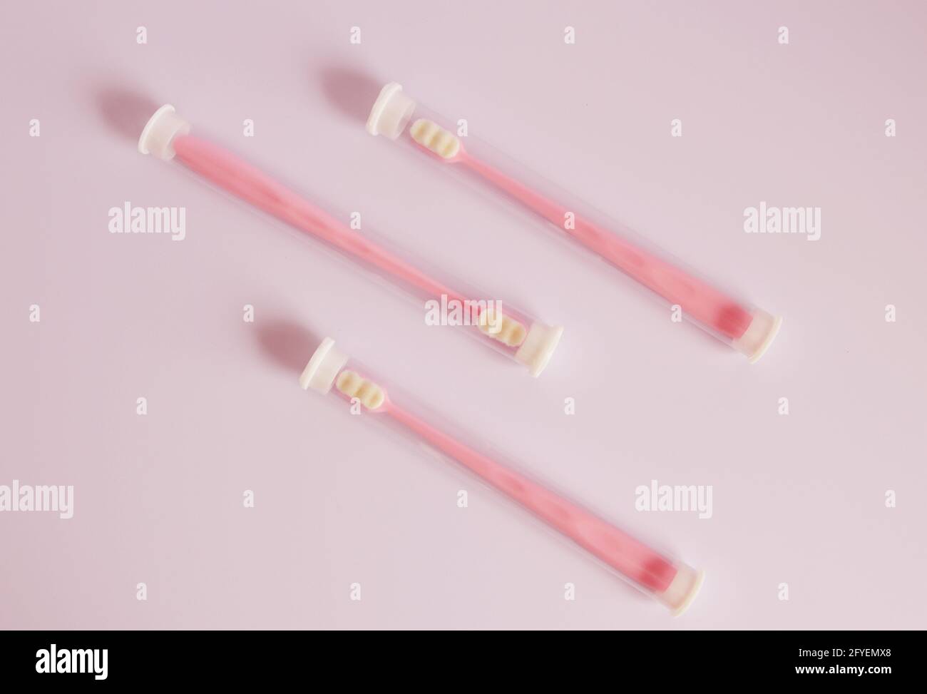 Tint pink colour superfine Japanese style toothbrushes Stock Photo