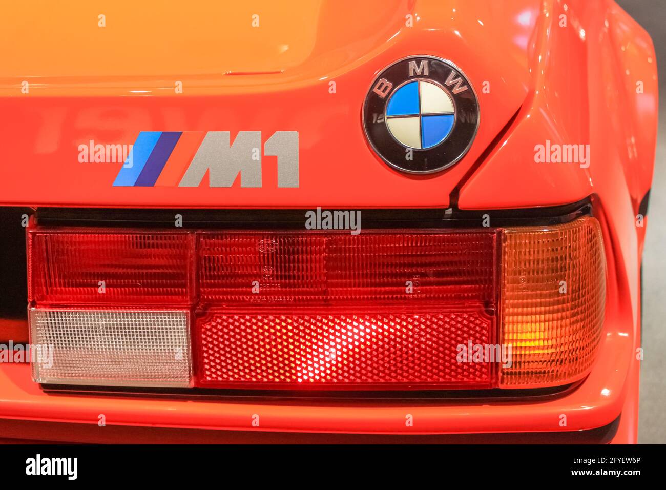 Germany, Munich - April 27, 2011: The back of the BMW M1 in the BMW Museum exhibition hall Stock Photo