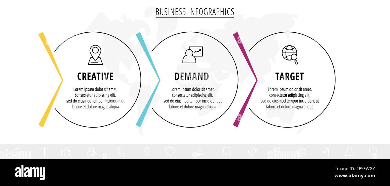 Vector line infographics template for 3 colorful arrows and circles ...