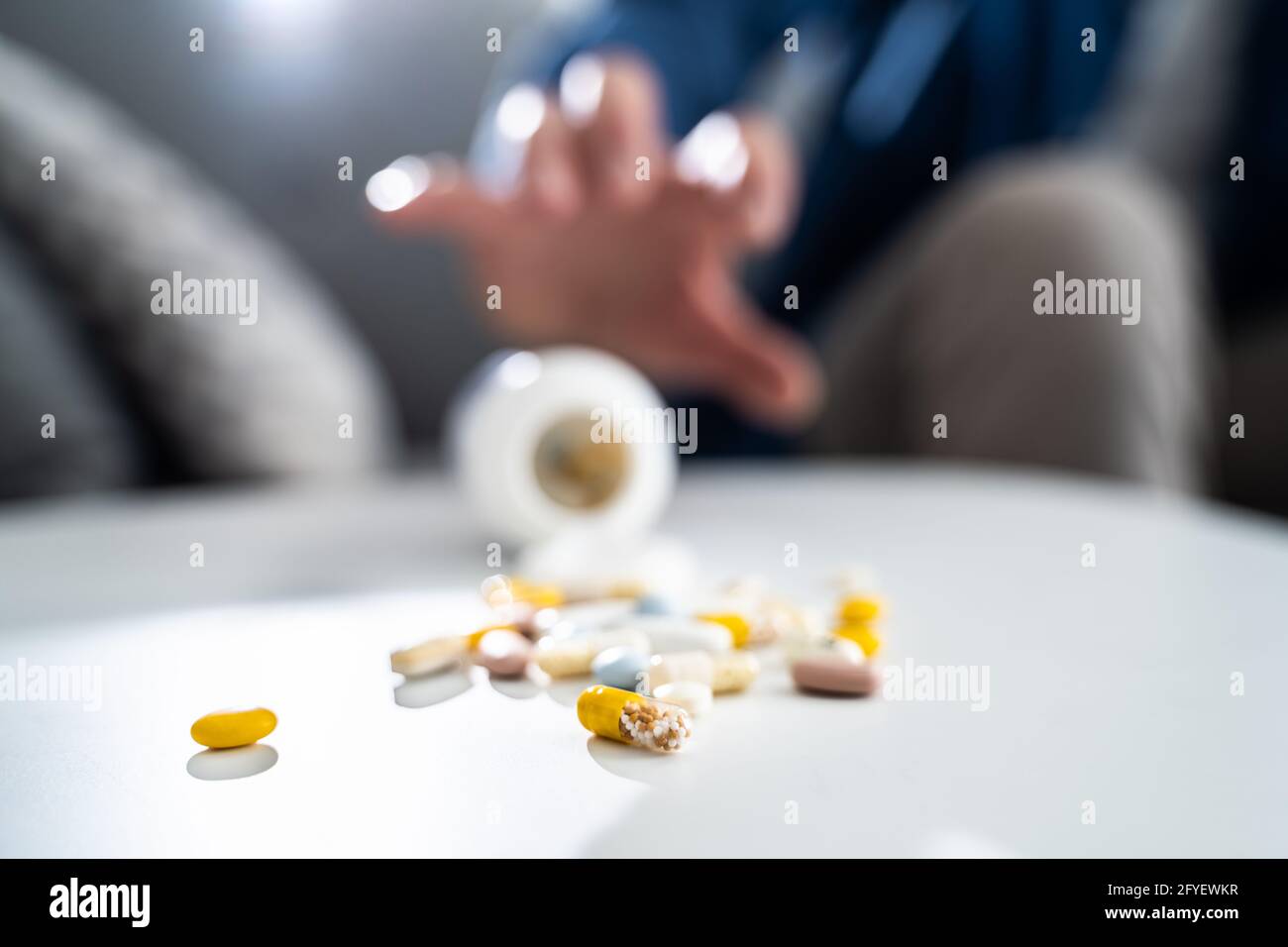 Opioid Withdrawal Symptoms And Depression. Bad Pain Medication Stock Photo