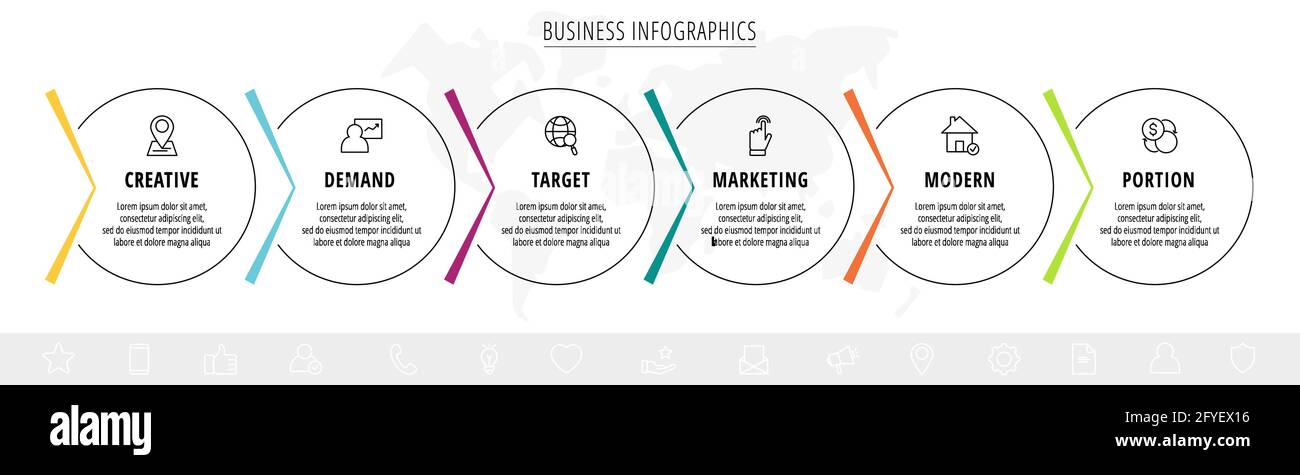 Vector infographics six circles with arrows. Line business concept of 6 ...