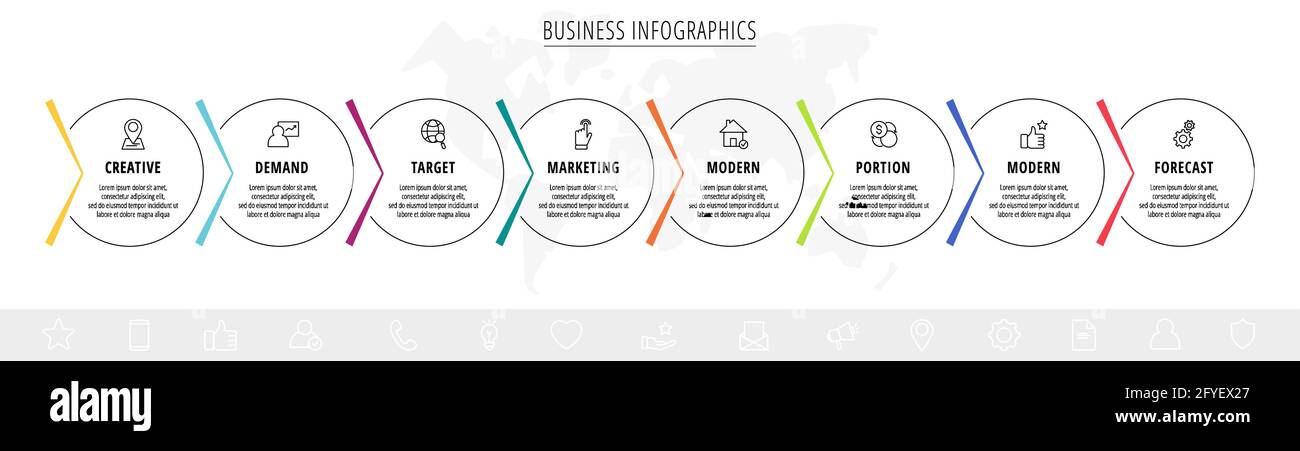 Vector infographics eight circles with arrows. Line business concept of ...