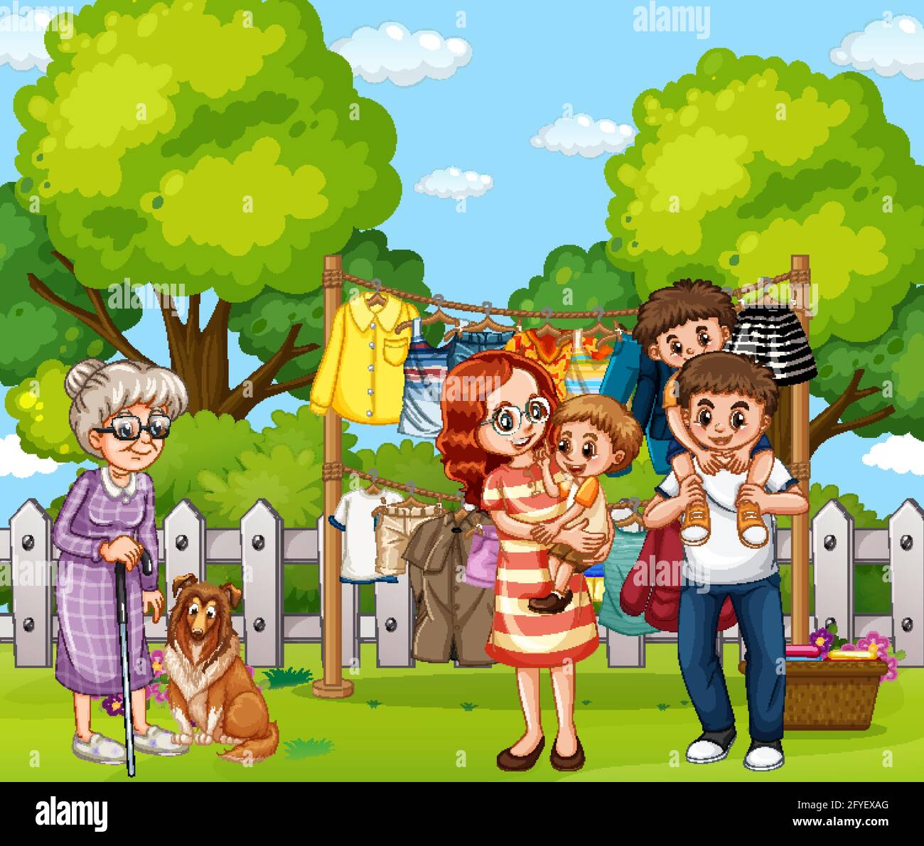 Outdoor scene with happy family illustration Stock Vector Image & Art ...