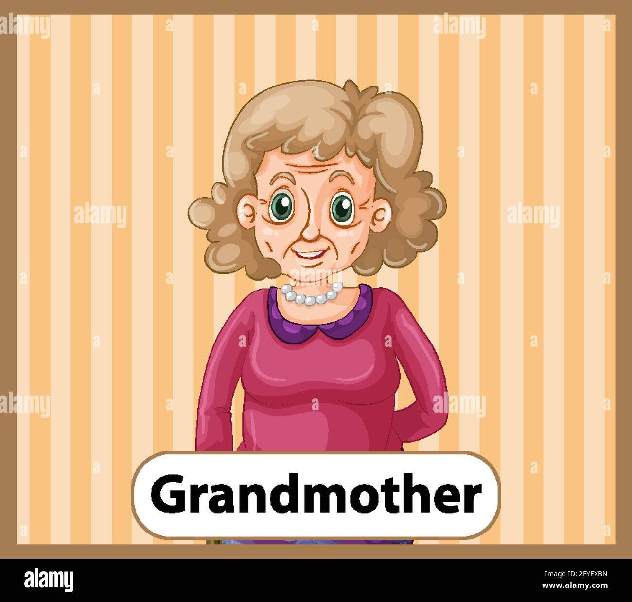 Educational English word card of grandmother illustration Stock Vector