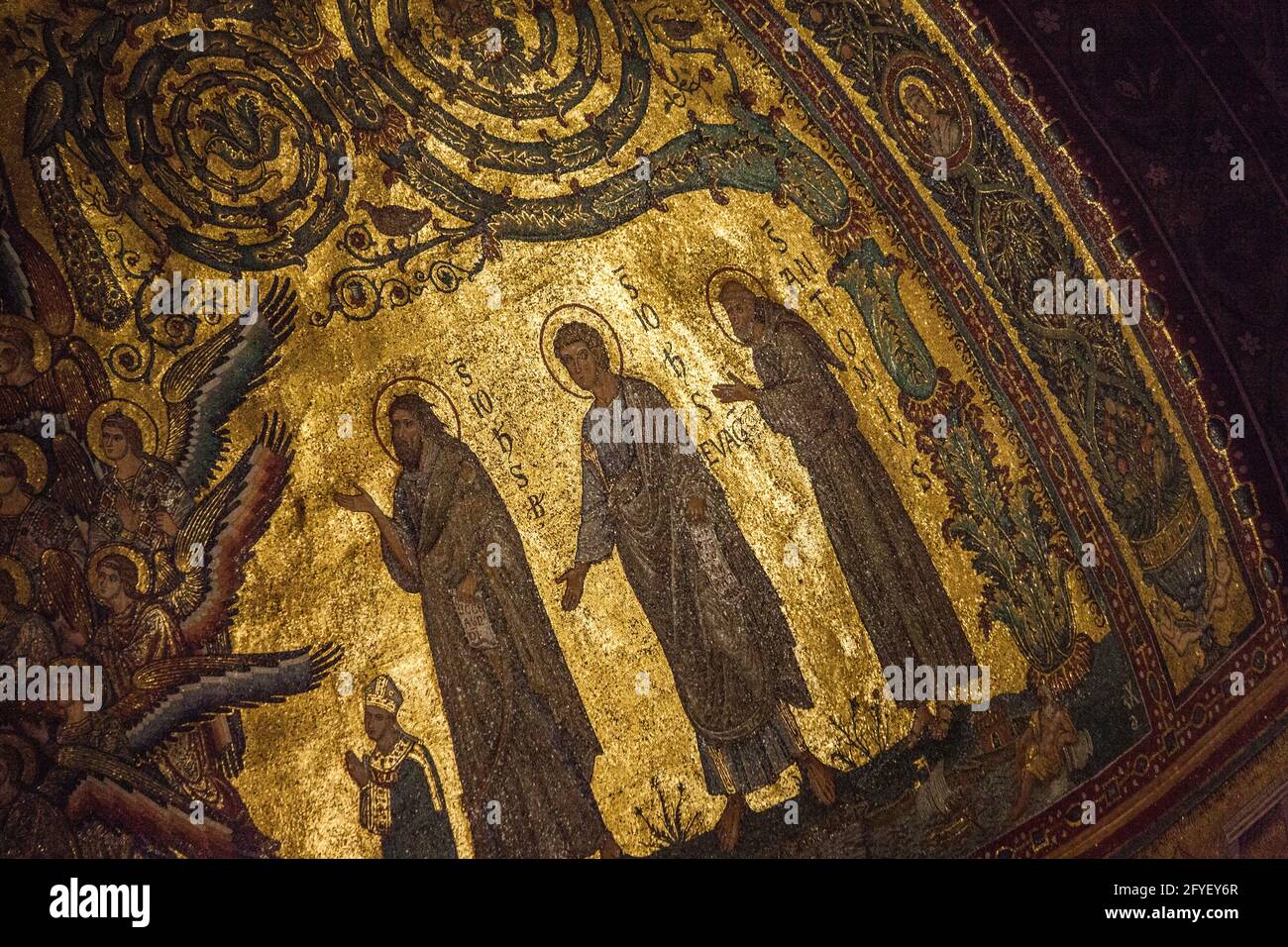 Golden inlaid mosaic closeup inside the Basilica di Santa Maria Maggiore in Rome, Italy Stock Photo
