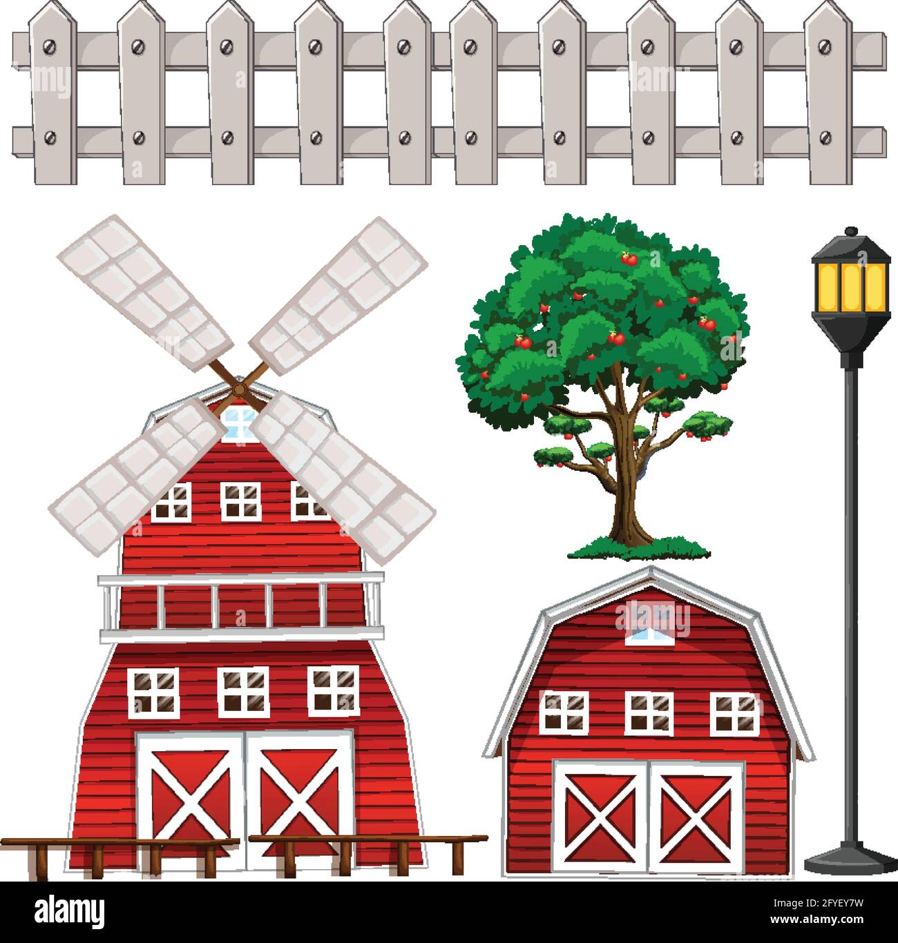 Farm element set isolated on white background illustration Stock Vector ...