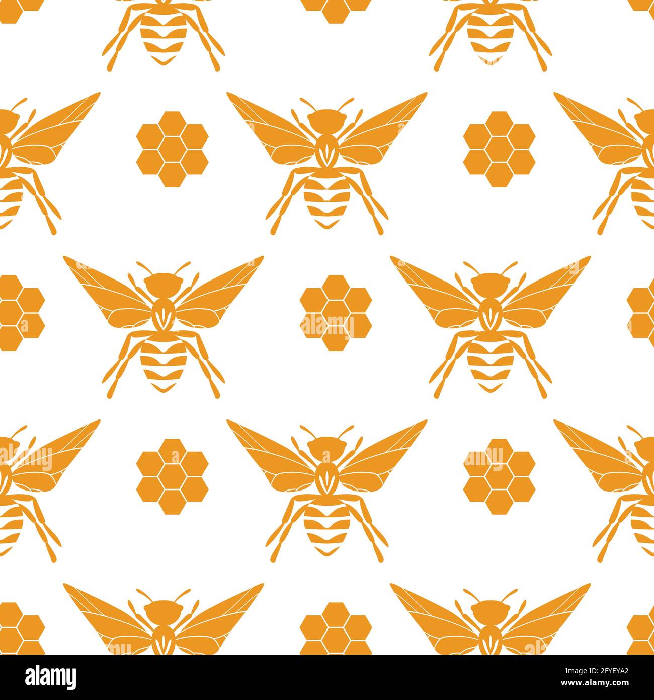 Seamless pattern with bees and honeycombs on white background. Small ...
