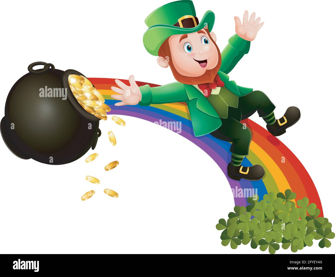 Cartoon leprechaun sliding down the rainbow Stock Vector Image & Art Alamy