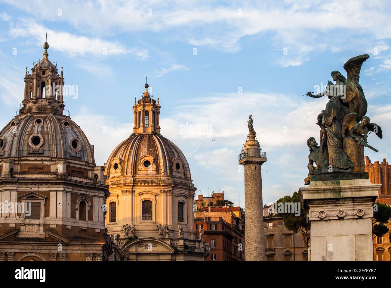 "The Thought," by Giulio Monteverde sitting at the base of Monumento a Vittorio Emanuele II and overlooking Piazza Venezia in Rome Italy. Stock Photo