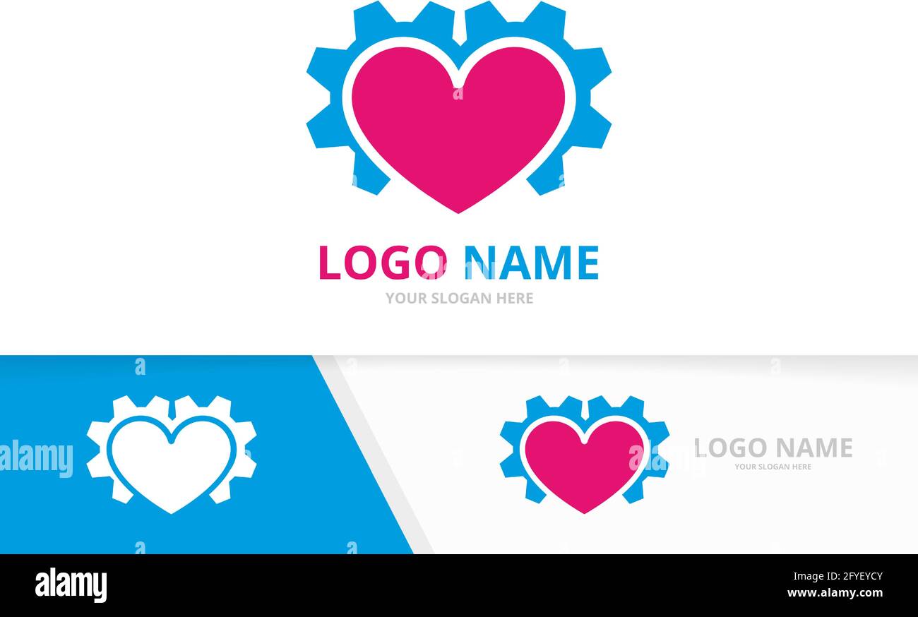 Vector heart and gear logo combination. Technology love logotype design template. Stock Vector