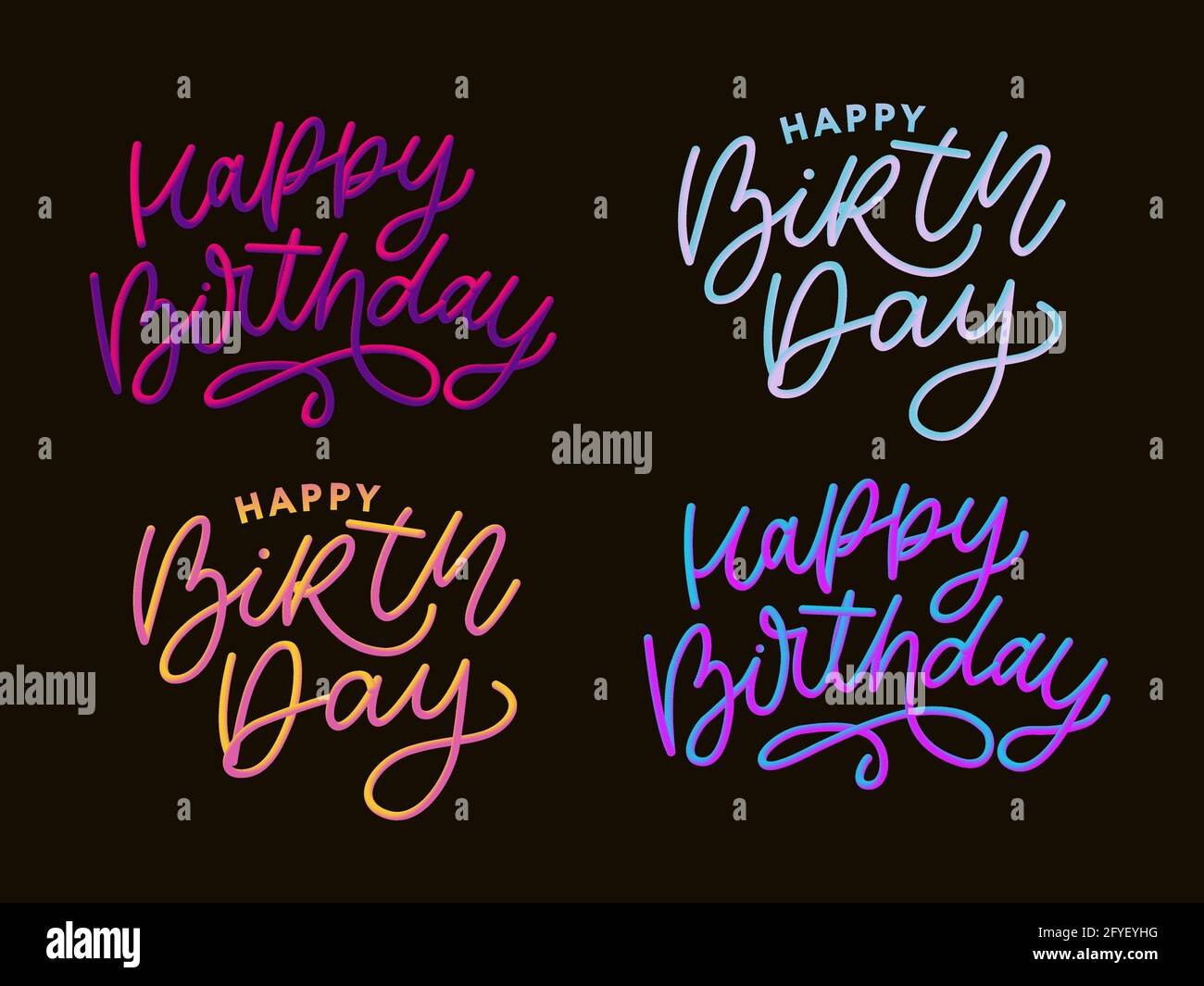 Happy Birthday Brush Script Style Hand lettering. Retro Vintage Custom
