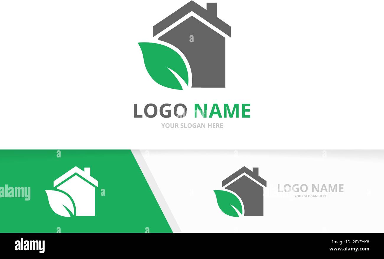 Vector organic real estate logo combination. House and leaf logotype ...