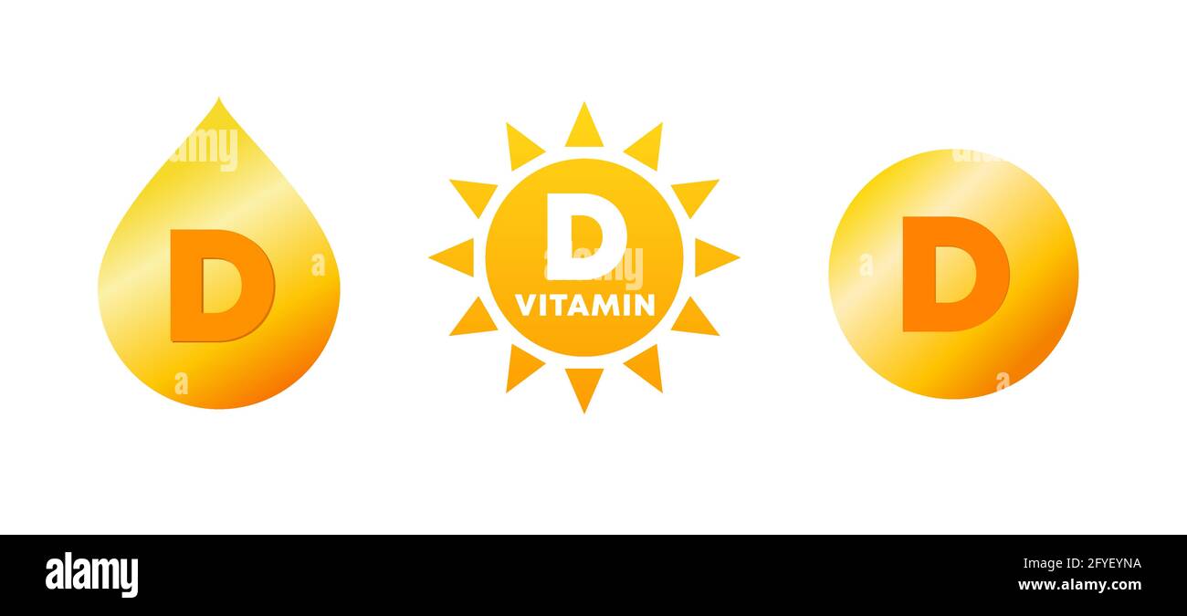 Vitamin D icon set. Vitamin D sources sun, food and nutrition