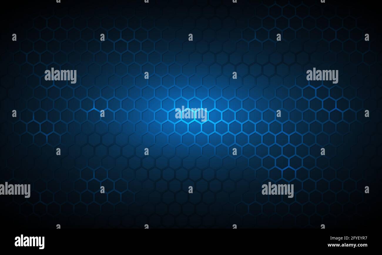 Dark blue technology hexagonal vector background. Abstract blue bright ...