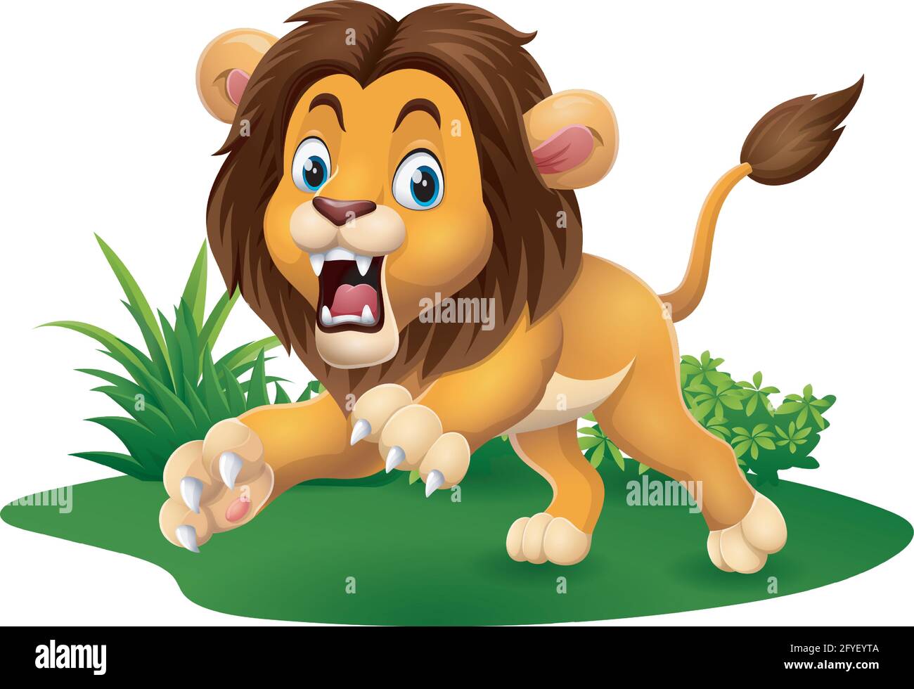 Cartoon lion roaring in grass Stock Vector